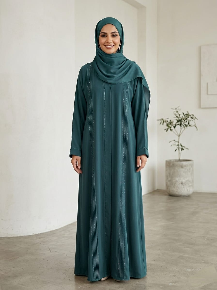 Royal Nida Abaya with Elegant Front Pintucks and Premium DMC Stone Work 1139B