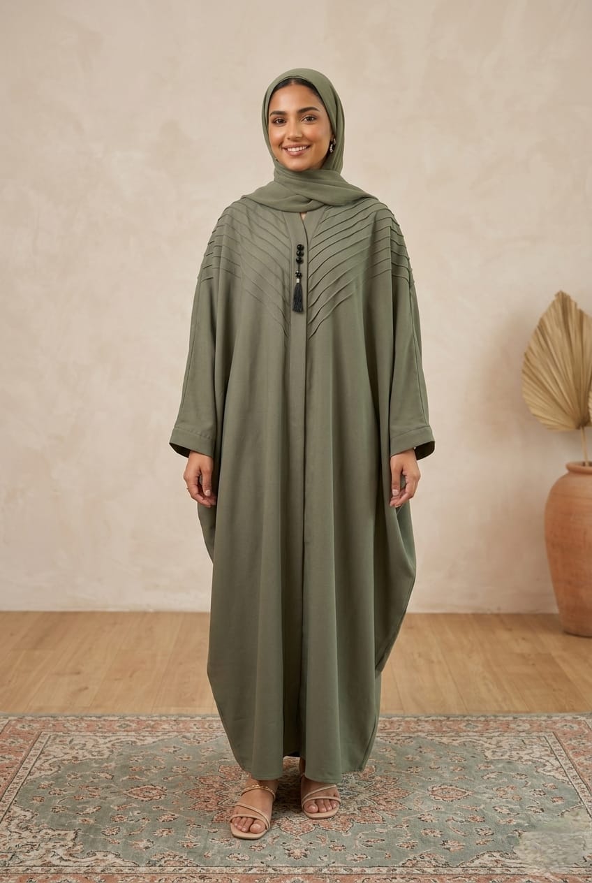 Royal Nida Baggy Style Front-Open Abaya with Elegant Pintex Work 1140A