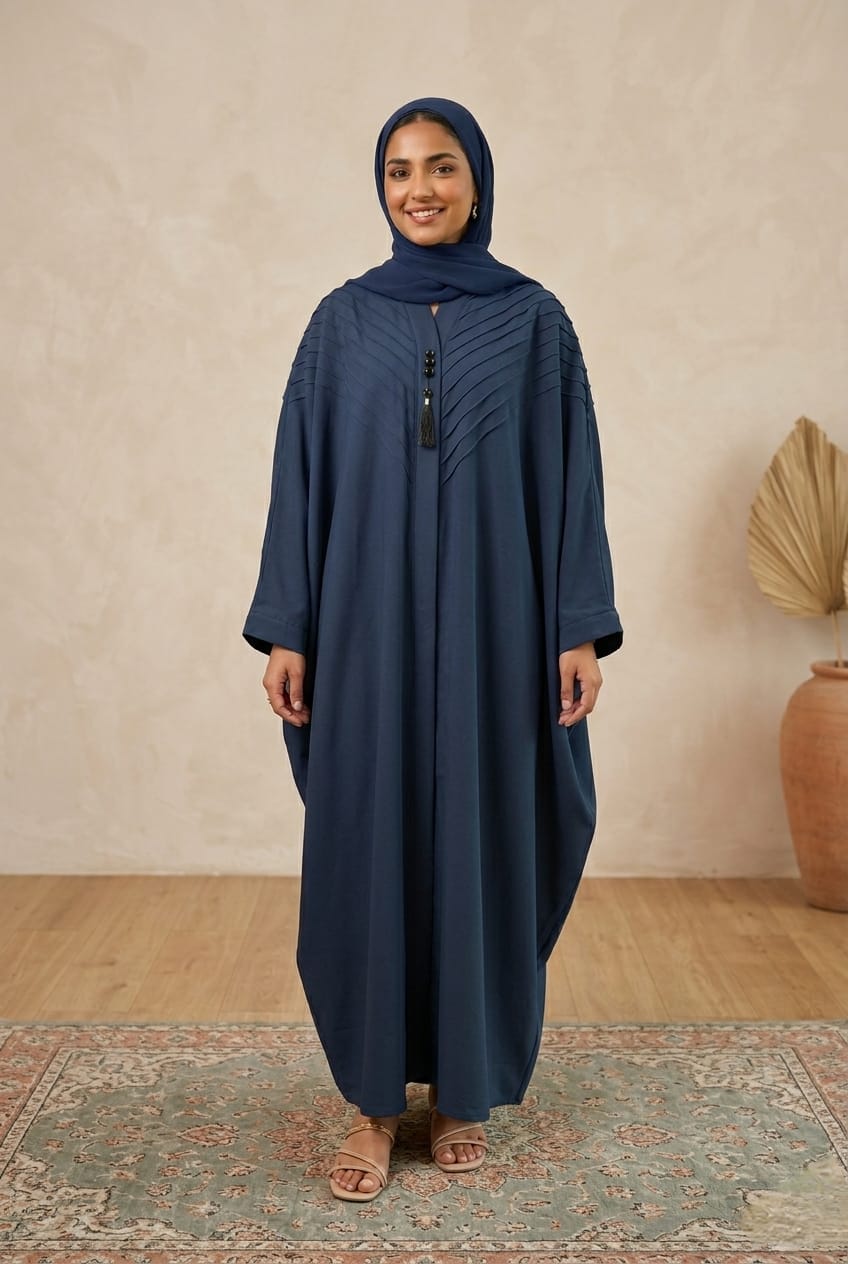 Royal Nida Baggy Style Front-Open Abaya with Elegant Pintex Work 1140A