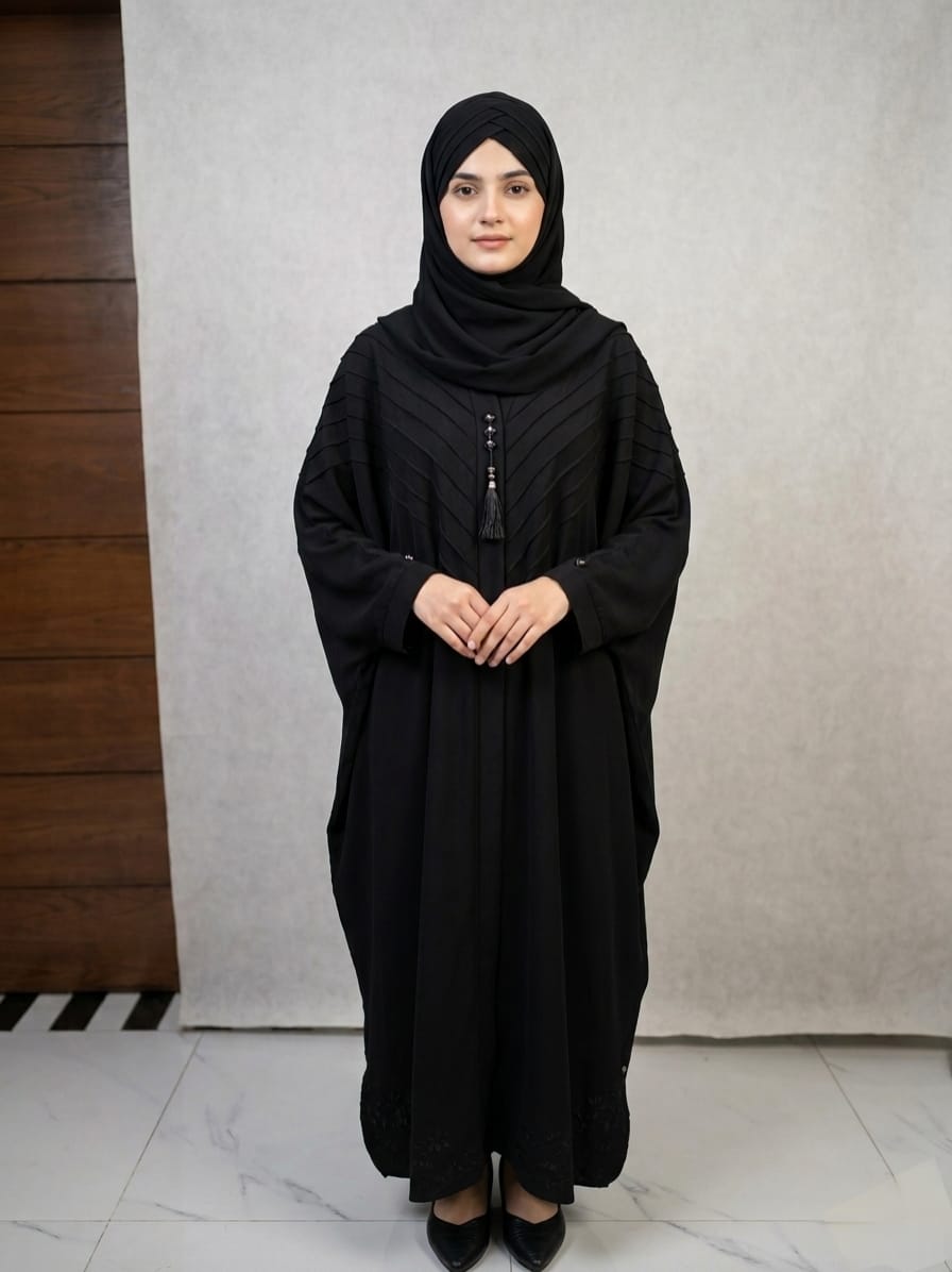 Royal Nida Baggy Style Front-Open Abaya with Elegant Pintex Work 1140D