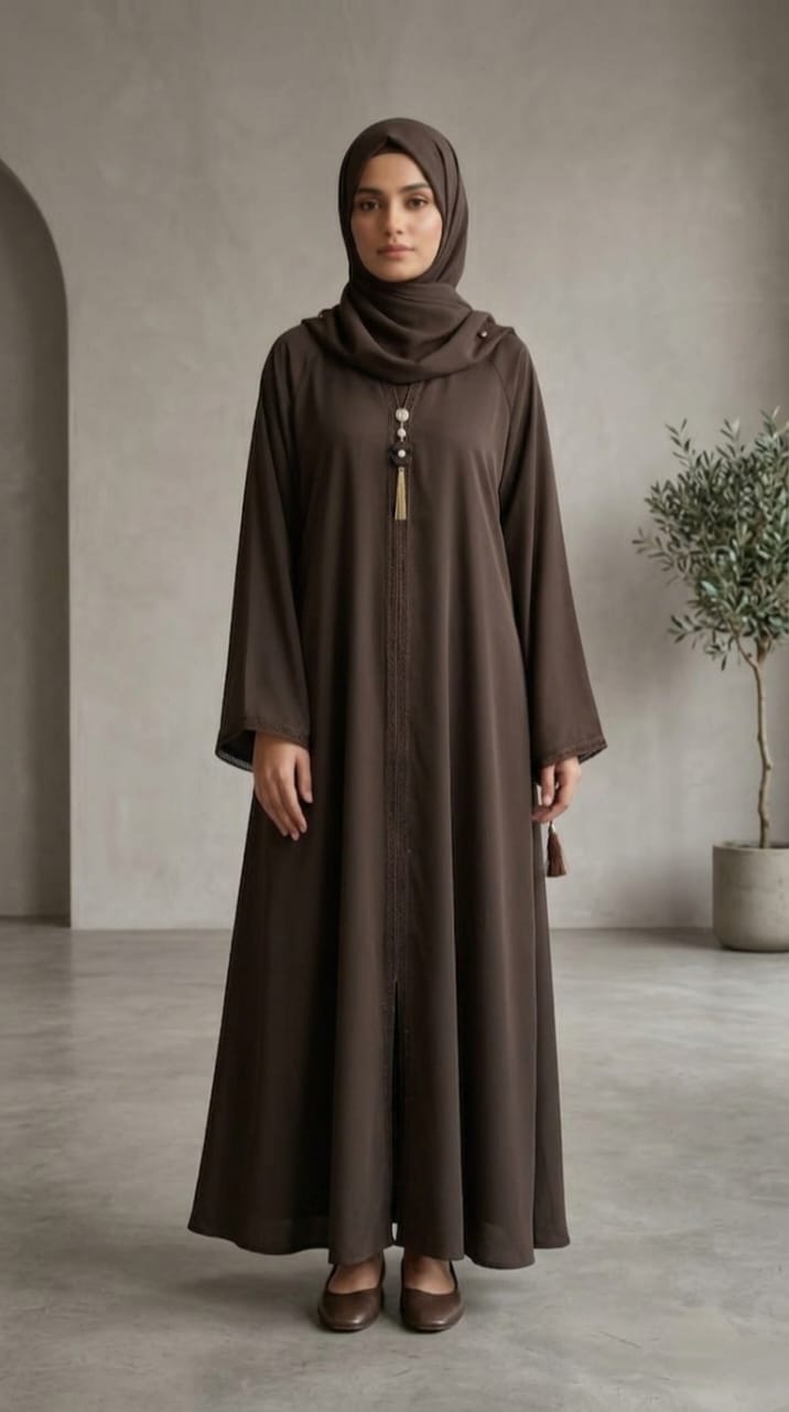 Elegant Zoya Nida Fabric High Flare Abaya with Matching Stoler – Premium Modest Wear 1117A