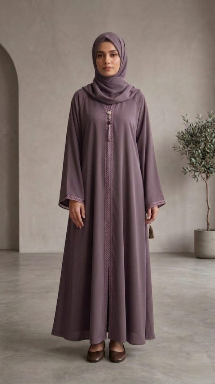 Elegant Zoya Nida Fabric High Flare Abaya with Matching Stoler – Premium Modest Wear 1117A