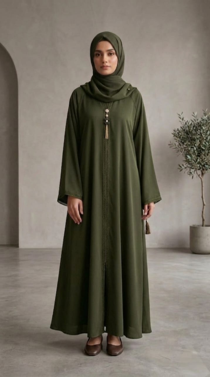 Elegant Zoya Nida Fabric High Flare Abaya with Matching Stoler – Premium Modest Wear 1117A