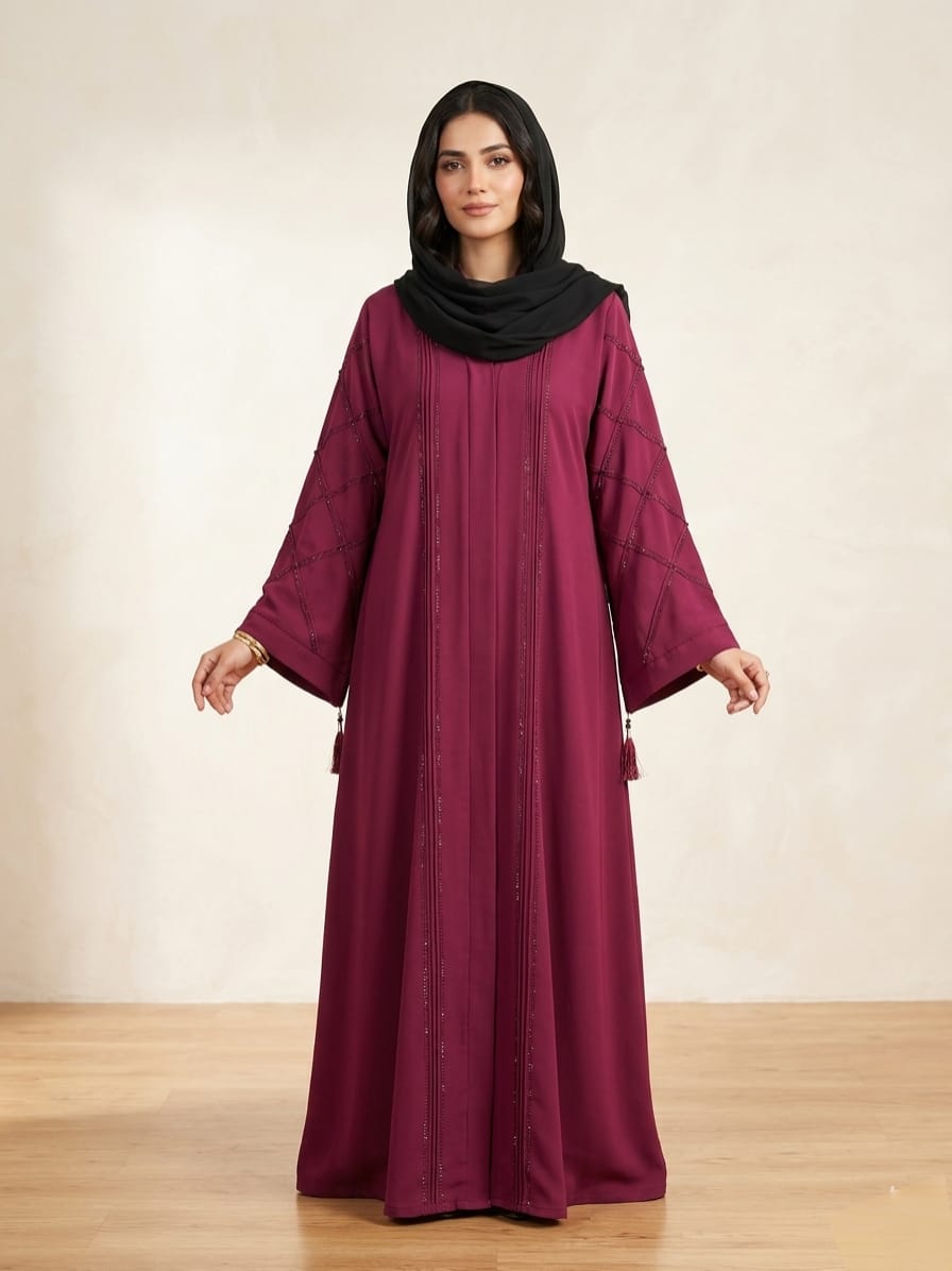 Royal Nida Abaya: Premium Fabric with Intricate DMC Stone Work 1121A