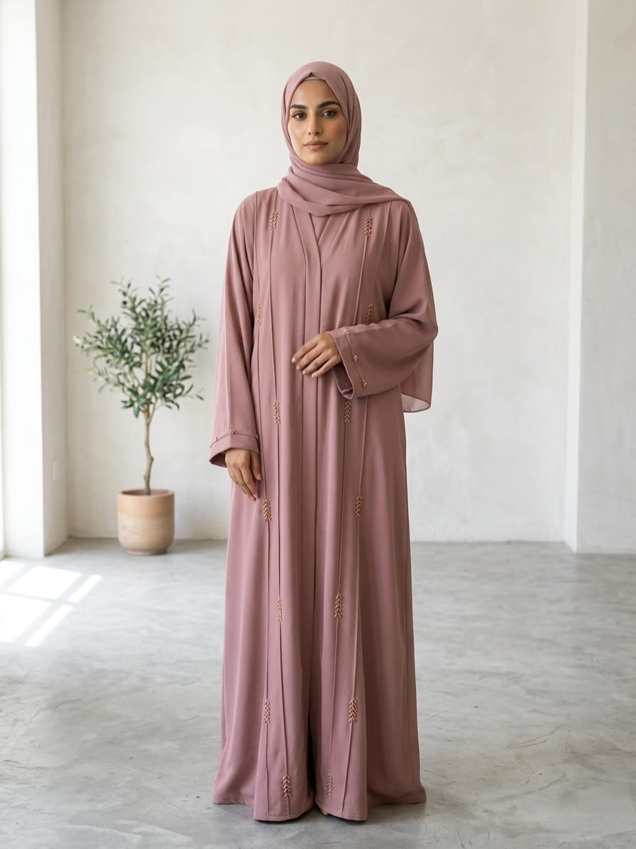 Premium Korean Nida Abaya with Elegant Handmade Stone Work & Matching Stoler – Luxury Modest Wear 1118A