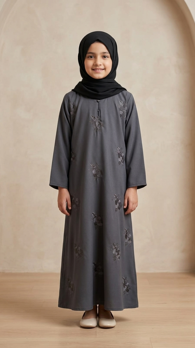 Kids' Luxury Georgette Abaya Set – Flowy Collection by Hijab ul Ummat 1113