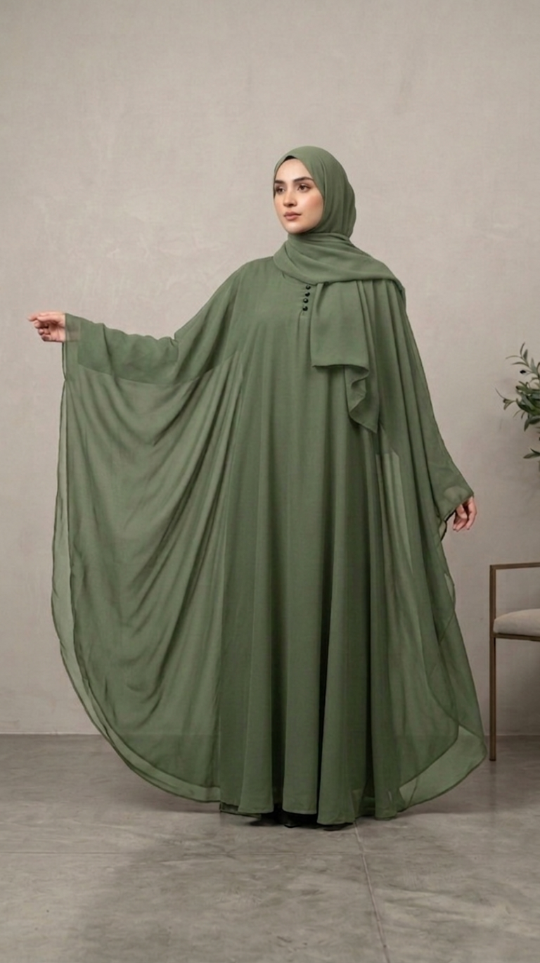 Premium Kaftaan Tiered Abaya Set – Formal Modest Wear by Hijab ul Ummat 1116F