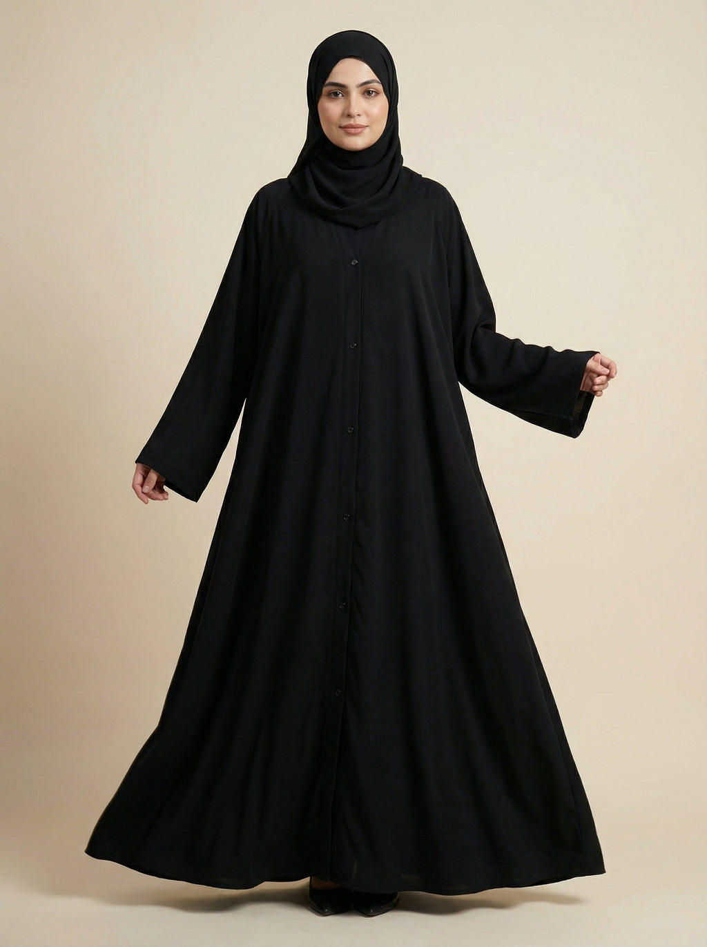 Premium Black Button-Down Front Open Abaya – korean nida 1104