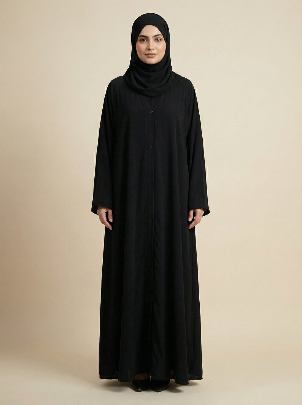 Premium Black Button-Down Front Open Abaya – korean nida 1104