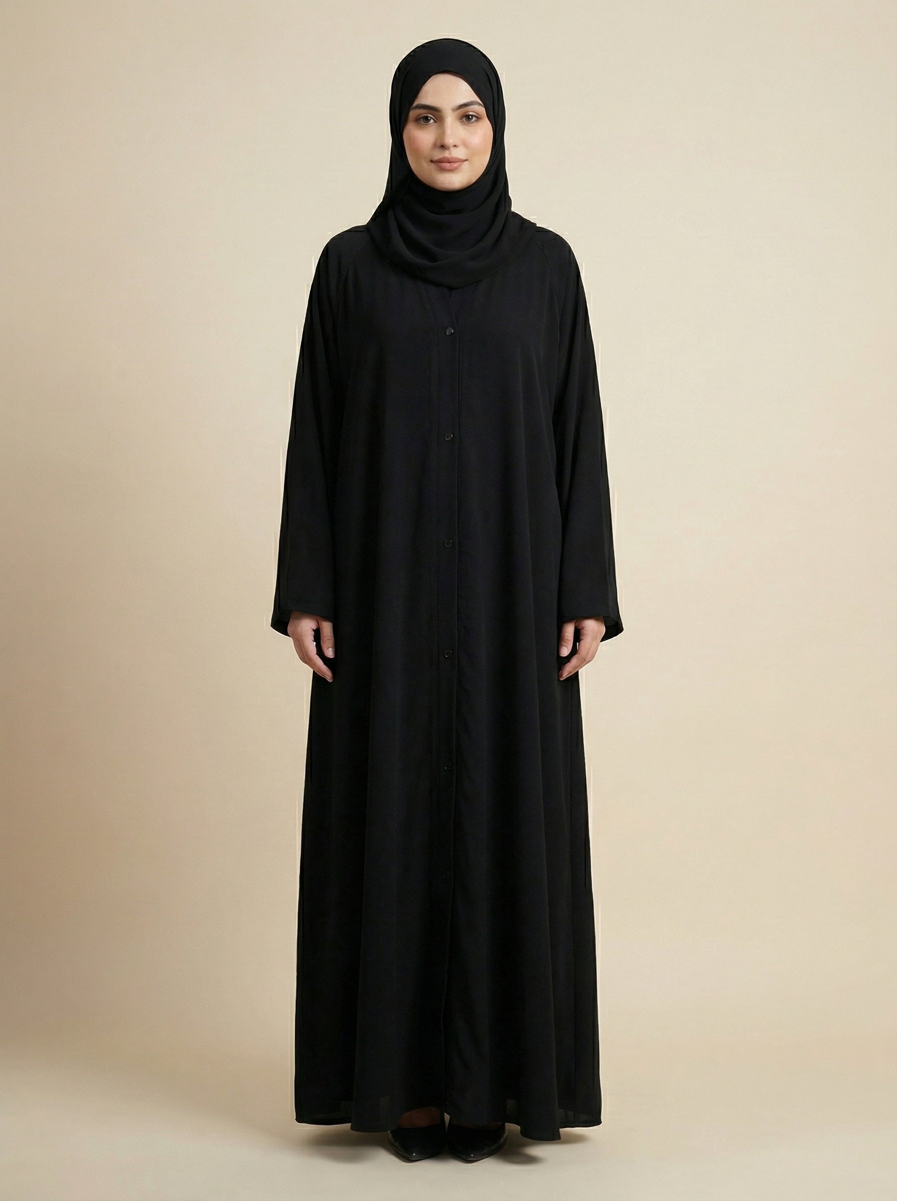 Premium Black Button-Down Front Open Abaya – korean nida 1104