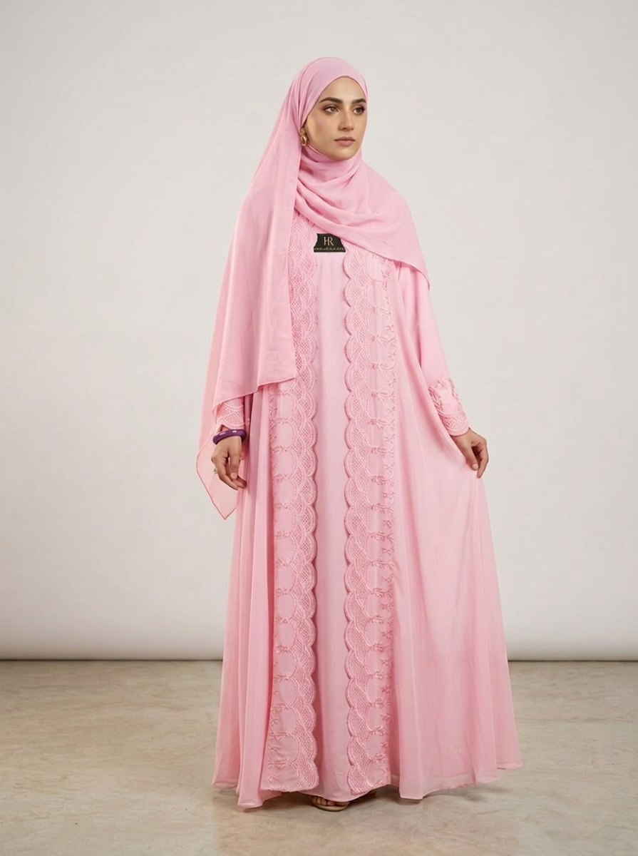 Full-Flare Double Circular Korean Shafoon Abaya with Matching Hijab & Niqab – 3-Piece Essential Set  1107E