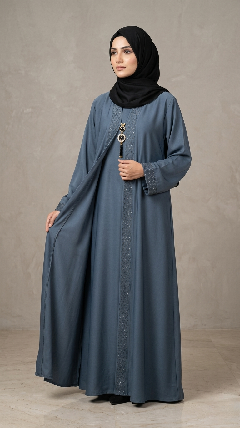 Everyday Essential Double Gown Abaya Set – Premium Nida Modest Wear by Hijab ul Ummat 1108D